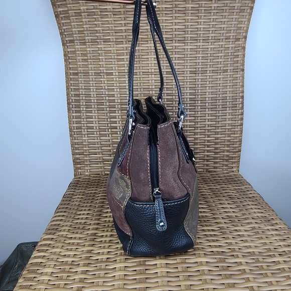 Fossil Shoulder Bag Handbag Purse Patchwork Leather Suede Black Brown Burgundy - Picture 7 of 16